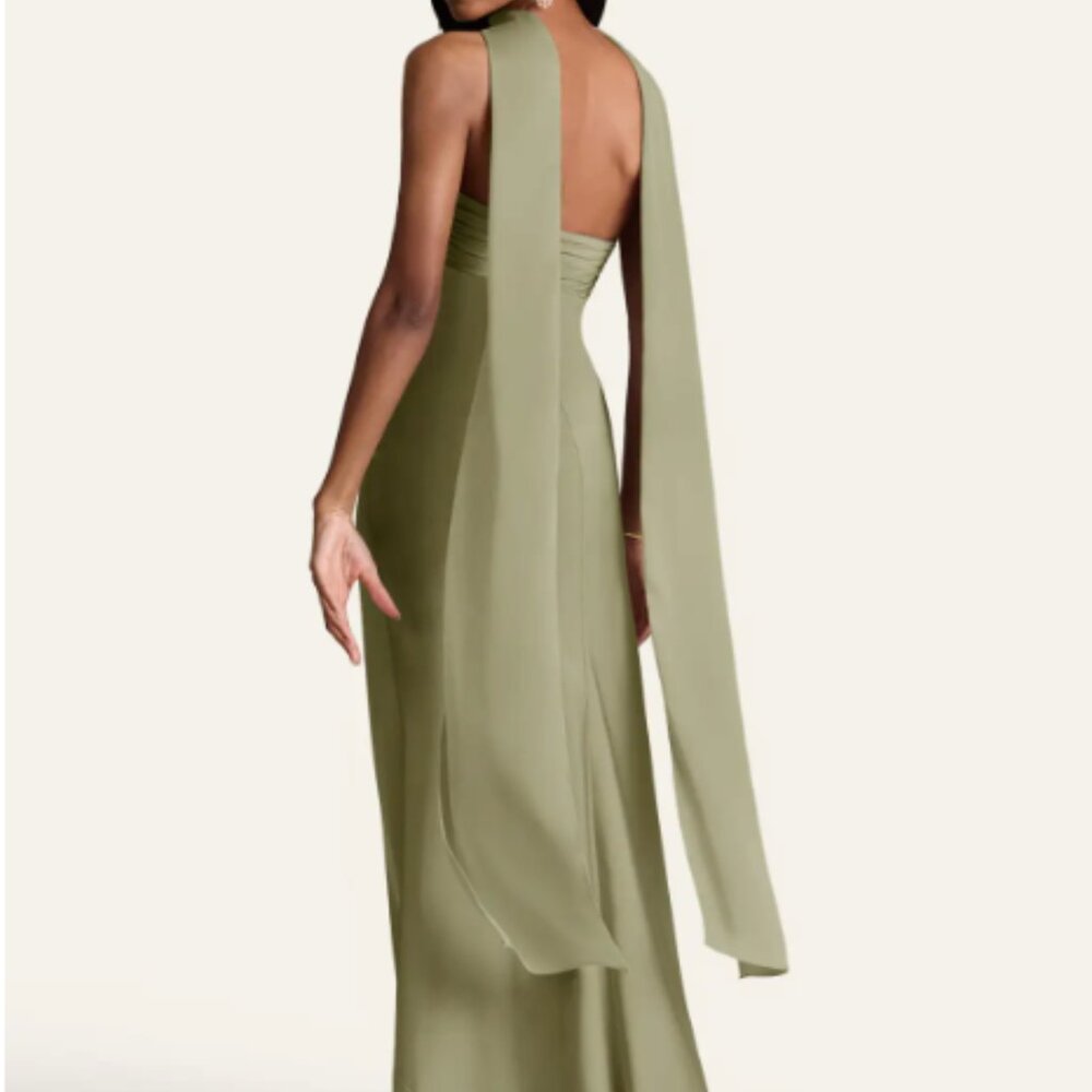 Azazie Atelier Isaura Celadon Maxi Dress with Matching Satin Scard - Picture 8 of 10